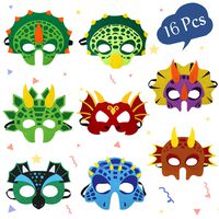 Dinosaur Masks Party Supplies for Kid (16 Packs) Felt and Elastic - Masquerade and Birthday Dinosaur Party Mask Favors Decorations, Perfect for Children Girls Boys Kids