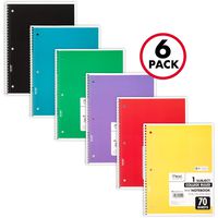 Mead Spiral Notebooks, 1 Subject, College Ruled, 70 Sheets, Assorted Colors, 6 Pack (73065)