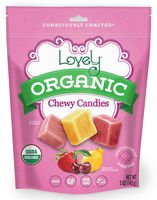 ORGANIC Chewy Candies - Lovely Co. 5oz Bag - Strawberry, Lemon & Cherry Flavors | NO HFCS, GLUTEN or Fake Ingredients, 100% VEGAN & Kosher!