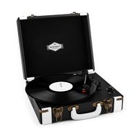 auna Jerry Lee • Record Player • Portable Suitcase • Phonograph • Vintage Turntable • Built-in Stereo Speakers • USB • Vinyl-to-MP3 Recording • 3 Speeds • Belt Drive • Black and White