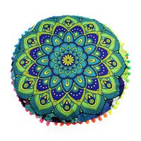 ZLOLIA Indian Mandala Floor Pillows Round Bohemian Cushion Pillows Cover Case Cushions (F)