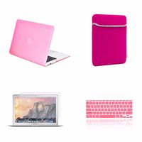 TOP CASE - 4 in 1 Essential Bundle Rubberized Hard Case, Keyboard Cover, Screen Protector and Sleeve Bag Compatible MacBook Air 11" A1370 & A1465 - Pink