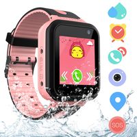 Kids Waterproof Smart Watch Phone for Students, Girls Boys Touch Screen Smartwatch with AGPS & LBS Tracker Voice Chat SOS Camera Flashlightfor Alarm Clock, Children's Gift Back to School(S7 Pink)