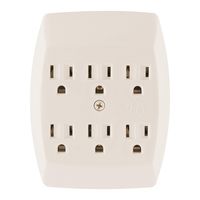 GE 6 Grounded Outlet Adapter Wall Tap, 3 Prong Outlets, Secure Install, UL Listed, Light Almond