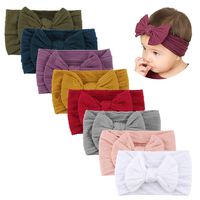Makone Handmade Stretchy Nylon Headband with Bows Pom Pom Bun 5.5 inch Big Hair Bow Headband for Infant Baby Girls-8PCS Tie Bows