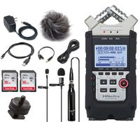 ZOOM H4N PRO 4-Track Digital Recorder Audio Recording for Music, Film, Podcasting w/Lavalier Clip-On Omni + Cardioid Microphones w/Accessory Kit and DSLR Adapter for On-Camera Mounting