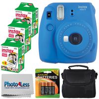 Fujifilm instax Mini 9 Instant Film Camera - Fujifilm Instax Mini Film (60 Shots) + Compact Camera Case + 4 AA Batteries + Photo4Less Cleaning Cloth - Accessory Bundle (Film Bundle, Cobalt Blue)
