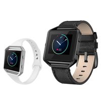 ZUKVYE Leather Bands Compatible Fitbit Blaze Smart Watch, Small and Large Genuine Leather Replacement Band with Metal Frame for Women Men-B Small