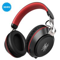 Bluetooth Headphones,30 Hours Play Time Wireless Over Ear Headset with Built-in Microphone,40mm Driver,Thumping Bass, Supports Hands-Free Calling and Wired Mode for PC/Cell Phones/TV-Black Red