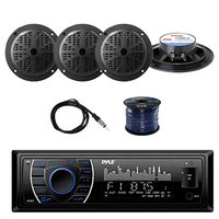 PYLE PLRMR27BTB Marine Bluetooth Receiver Stereo(Black) w/Pyle 100W 5.25'' 2-Way Marine Speakers(2-Pairs), Enrock Marine Antenna & Enrock Marine 50' 16G Speaker Wire