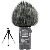 First2savvv TM-LS100-01 Outdoor Portable Digital Recorders Furry Microphone Mic Windscreen Wind Muff for OLYMPUS LS-100 + mini tripod