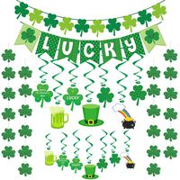 Dazonge 34ct St. Patrick's Day Party Decorations Kit | 14 St. Patrick's Swirls with Cutouts, 1 'LUCKY' Banner, 1 Felt Shamrock Banner, 4 Strings of Shamrocks | St. Patty's Day Party Favors Set