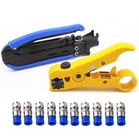 Gaobige Coaxial Compression Tool Coax Cable Crimper Kit Adjustable RG6 RG59 RG11 75-5 75-7 Coaxial Cable Stripper with 10 PCS F Compression Connectors - Blue