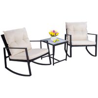 Walsunny 3 Pieces Patio Set Outdoor Wicker Patio Furniture Sets Modern Rocking Bistro Set Rattan Chair Conversation Sets with Coffee Table (Black)