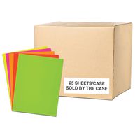 Assorted Fluorescent Posterboard 22"x28", Full case of 25 Boards, 16 pt Thickness, 5 ea Yellow, Green, Pink & Red, 1-Sided
