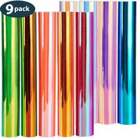 New Version Holographic Opal Vinyl Sheets, Ohuhu 11 Permanent Adhesive Backed Vinyl Sheets Set, 9 Color Vinyl Sheets 12" x 12" + 2 Transfer Tape for Cricut, Silhouette Cameo Valentine's Day Decorating