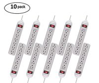Digital Energy 6 Outlet Power Strip with 3 Foot Extension Cord, 10-Pack, White
