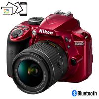 Nikon D3400 Digital SLR Camera & 18-55mm VR DX AF-P Zoom Lens (Red) - (Renewed)