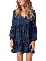 Amoretu Long Sleeve Tunics Loose Swing Shift Dress for Women Polka Dot Navy XXL