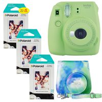 Fujifilm Instax Mini 9 Instant Camera (Lime Green), 6 x Packs Instant Film (60 Sheets) with Groovy Case Bundle