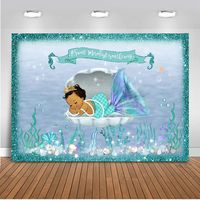 Mehofoto Mermaid Baby Shower Backdrop Under Sea Mermaid Photography Background 7x5ft Vinyl Little Mermaid Baby Shower Party Banner Backdrops