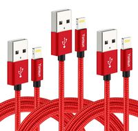 Yonisun Lightning Cable 3Pack 3ft 6ft 10ft Nylon Braided High Speed Charging USB Cable Cord for iPhone Charger 7/7 Plus/6/6s/6 Plus/6s Plus, iPhone5/5s/5c,iPad, iPod (Red)