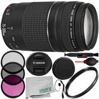 Canon EF 75-300mm f/4-5.6 III Lens 9PC Accessory Kit - Includes 3PC Filter Kit (UV + CPL + FLD) + 4PC Macro Filter Set (+1,+2,+4,+10) + More - International Version (No Warranty)