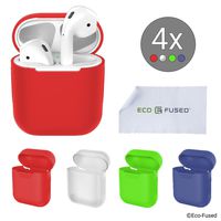 Eco-Fused Protective Covers Compatible with Apple AirPods Case - 4-Pack (Red, Blue, Green and Transparent) - Silicone Skins - Protects The Case of Your AirPods from Scratches and Shocks