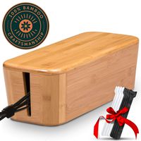 TEYGA Bamboo Cable Management Box - Stylish Cord Organizer Box Hides Power Strip and Keeps Cords Untangled - Surge Protector Cover Keeps Children Safe - TV Cord Box for Home and Office