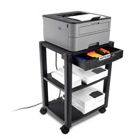 Circuit City PS3T 3 Shelf Wheeled Rolling Printer Cart Machine Stand with Built-in Storage and Cable Management - Holds Up to 75 Pounds (Black)