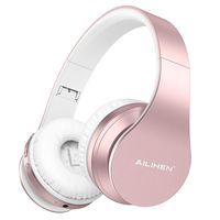 AILIHEN A80 Bluetooth Wireless Headphones Over Ear with Mic Hi-Fi Stereo Wired Foldable Headsets, Soft Earpads, Support with TF Card/MP3 Mode, 25H Playtime for Travel TV PC Cellphone (Rose Gold)