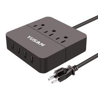 Power Strip 4 USB 3 Outlets,Yusam Portable Desktop Charging Station Surge Protector with 5 Ft Extension Cord,Overload Protection for Cruise Ship,Travel,Home,Office