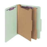 Smead Pressboard Classification File Folder with Safe Shield Fasteners, 2 Dividers, 2" Expansion, Letter Size, Gray/Green, 10 per Box (14076)