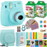 Fujifilm Instax Mini 9 Instant Camera + Fuji Instax Film (40 Sheets) + Batteries + Accessories Bundle - Carrying Case, Color Filters, Photo Album, Stickers, Selfie Lens + More (Ice Blue)