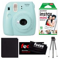 Fujifilm Instax Mini 9 (Ice Blue) w/ Air Mail Film (1-PK) Essential Bundle