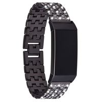 Viqiv Jewelry Bands Compatible for Fitbit Charge 3 Band Fitness Smart Watch, Bling Crystal Diamond Rhinestone Metal Wristband Strap Bracelet for Women Men Black