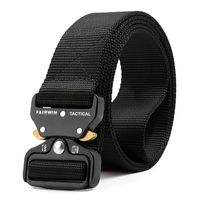Fairwin Tactical Belt, Military Style Webbing Riggers Web Belt Heavy-Duty Quick-Release Metal Buckle (Black, M - Waist 36"-42")