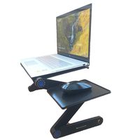 Best Office Solutions Portable Adjustable Aluminum Laptop Stand/Desk/Table Vented w/Laptop Fans Mouse Pad Side Mount-Notebook-MacBook-Light Weight TV Bed Desk Lap Tray Sitting-Black/Stand Up