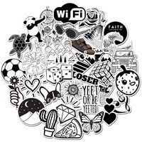 50pcs Water Bottle Stickers, Girl Trendy Cute Laptop Notebook Phone Computer Guitar Skateboard Luggage Vinyl Decal for Teen (Black and White)