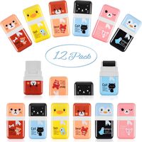 12 Pieces Roller Eraser Pencil Eraser with Shaving Roller Case for Cute Animal Themed Party School Supplies Kids Christmas Gift, Random Style