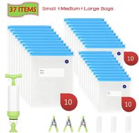 Sous Vide bags BPA Free 30 Reusable vacuum seal bags for Anova and Joule Cookers, 1 Hand Pump, 3 Sealing Clips and 3 Sous Vide Clips, Practical for Long-time Sous Vide Cooking & Food Storage freezing (30 bags+1 hand pump)