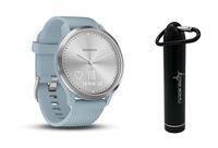Garmin Vivomove HR Multi Sport Hybrid Smartwatch with Wearable4U Compact Power Bank Bundle (S/M: 122-189 mm, Sport, Silver with Sea Foam Silicone Band)