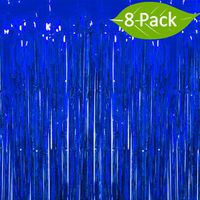Deruicc 8 Pack Blue Foil Curtains 3ft x 8ft Tinsel Fringe Curtains Shimmer Curtain Birthday Wedding Party Christmas Photo Booth Backdrop Decorations