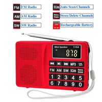 FM/AM/SW 3 Band Pocket Radio, HePesTer H-R916 Portable Radio with Headset Output/AUX Input/MP3/External Speaker/32GB TF Card/32GB USB, Powered by Lithium Battery (Red)