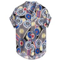 ZOMUSAR Blouses for Men, Mens Summer Printed Chest Pocket Turn Down Collar Short Sleeve Casual Loose Top Blue