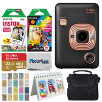 Fujifilm Instax Mini LiPlay Hybrid Instant Camera (Elegant Black) + Instant Film (20 Shots) + Rainbow Film (10 Shots) + 32GB microSDHC + Case + Scrapbooking Album + 20 Sticker Frames Travel Package