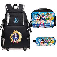 Qushy Sailor Moon Backpack Lunch Box Pencil Case Outdoor School Package (H)