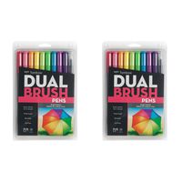 Tombow 56185 Dual Brush Pen Art Markers, Bright, 10-Pack. Blendable, Brush and Fine Tip Markers - 2 Pack