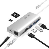 ADLOKO USB C Hub, Type C Adapter with HDMI 4K, SD/TF Card Reader, USB3.0, USB C, for MacBook Pro and More Type-C Devices (Silver- 8 in1 hub)