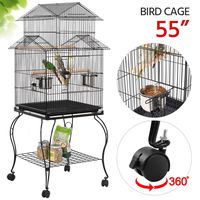 Yaheetech 55-inch Rolling Standing Triple Roof Top Medium Parrot Cage for Mid-Sized Parrots Cockatiels Sun Parakeets Green Cheek Conures Caique Pet Bird Cage with Detachable Stand